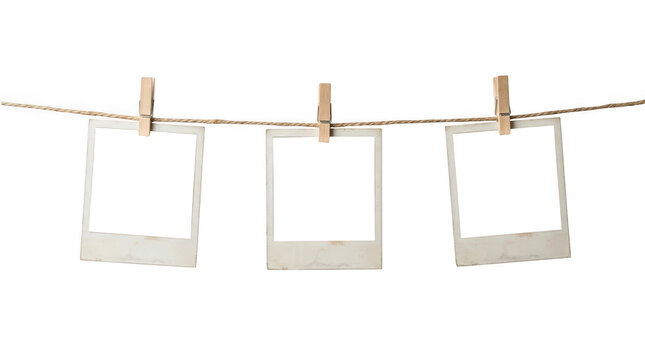 Set of three blank instant photo frames isolated on transparent background