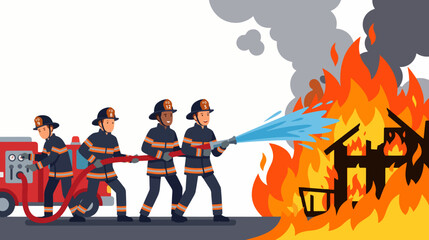 Naklejka premium Cartoon Firefighters Putting Out a Fire Flat Vector