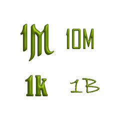 Stylish 3D icons showing unit measurements of Mega (M), Thousand (K), and Billion (B) in a clean, modern design perfect for infographics and presentations © MD MOHSIN