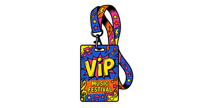 VIP Music Festival Pass with Colorful Lanyard