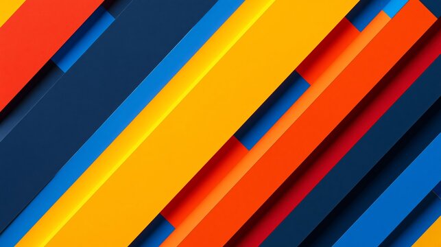 Abstract Geometric Background With Diagonal Multicolored Strips Of Yellow Orange And Blue Colors