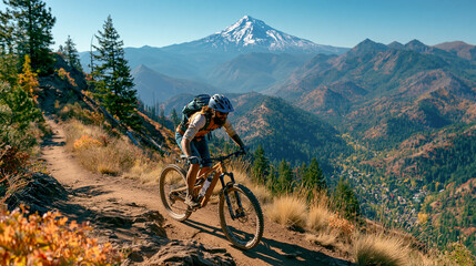 Fototapeta premium cyclist_riding_on_mountain_trail