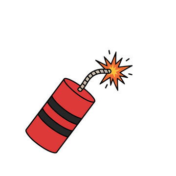 Dynamite stick with lit fuse and explosion