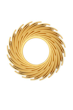 Gold spiral retro circle shape metal frame design on white. Classic luxury abstract design for logo, motif.
