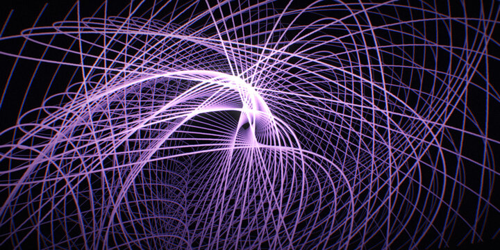 Orbiting light curves form a violet and purple tunnel with gradient fractal energy and dark cinematic grain, ideal for website heroes, posters, branding, and wallpaper.