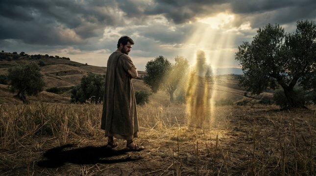 Ancient Covenant Retribution: Cain's guilt, Abel's spirit, divine judgment, Bible lesson, religion story, brother feud, field solitude, sacred history.