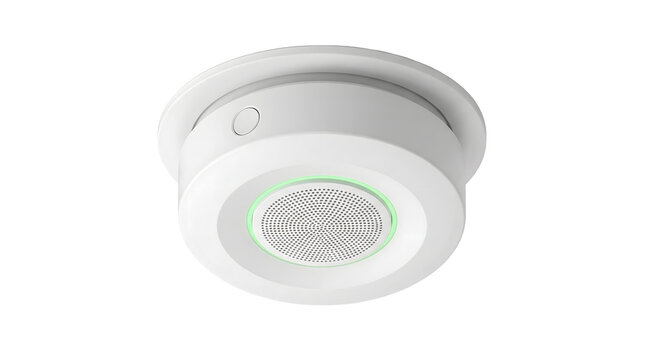 white ceiling mounted smoke detector alarm for residential fire safety home security emergency warning and building protection systems