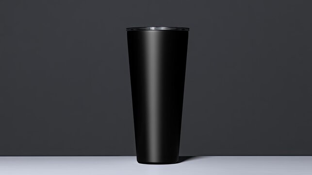 Sleek, tall, matte black tumbler with lid against a dark background