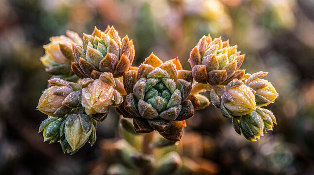 Cluster of Succulent Buds Growing Together in Garden