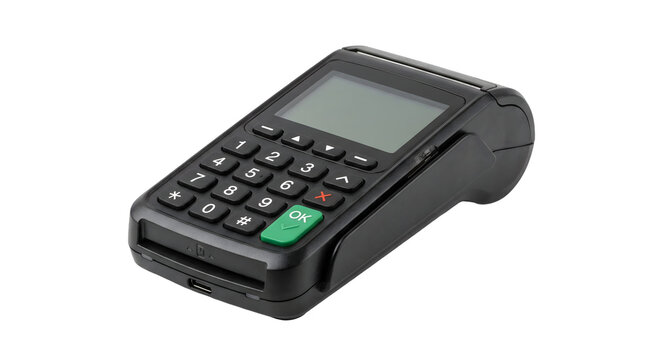 modern portable electronic payment terminal with keypad and display for retail transactions point of sale checkout banking and secure business payments