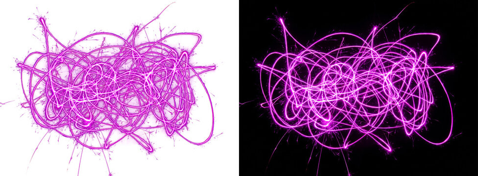 Vibrant Pink Neon Light Trails Scribbled In Abstract Motion Patterns On Dual Contrast Backgrounds