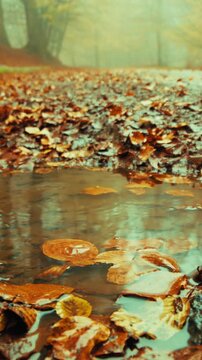 Raindrops Sadness Melancholy In Foggy Mountains In Autumn Season Dry Leaves