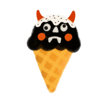 Watercolor Cute Devil lce Cream, Halloween Spooky Sweet Lllustration
