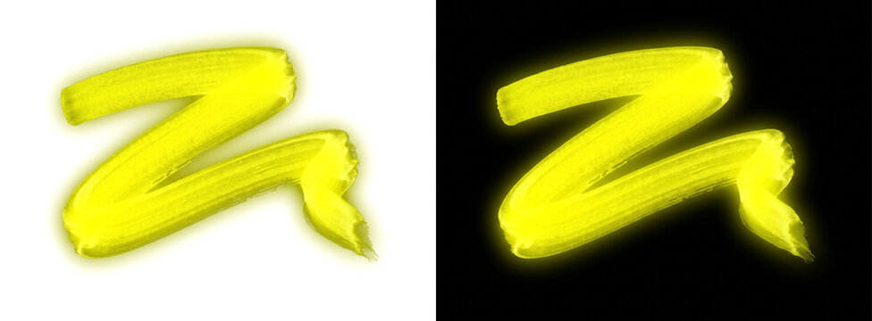 Bright Yellow Brush Stroke on White and Black Backgrounds, Abstract Art