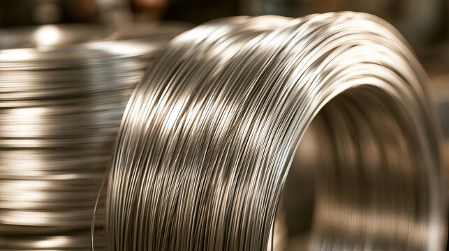 Metallic coil of wire forming a circular shape, symbolizing interconnectedness and industrial processes, representing strength and flexible solutions