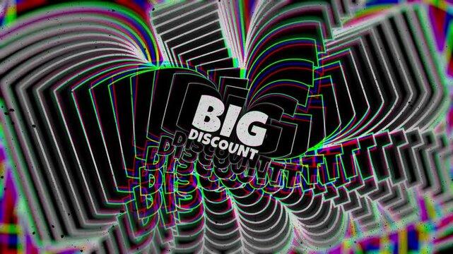 BIG DISCOUNT text intro with optical tunnel effect on vibrant background