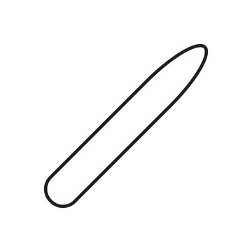 Minimalist line art icon of a bone folder tool for smoothing, folding, and creasing leather.