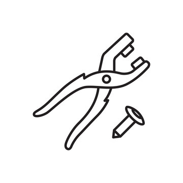 Minimalist line art icon of setter pliers and a rivet fastener for leather crafting. 