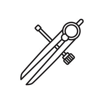 Minimalist line art icon of a wing divider compass for marking stitching lines on leather. 