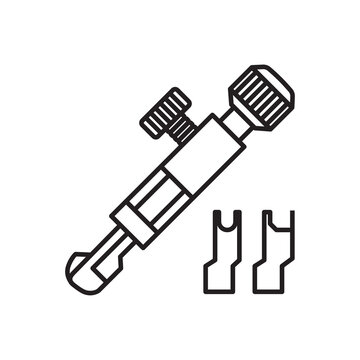 Minimalist line art icon of an adjustable stitching groover tool with interchangeable tips. 