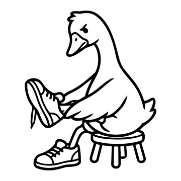 Cartoon Goose Tying Shoes in a Fun and Playful Illustration for Kids and Creative Projects