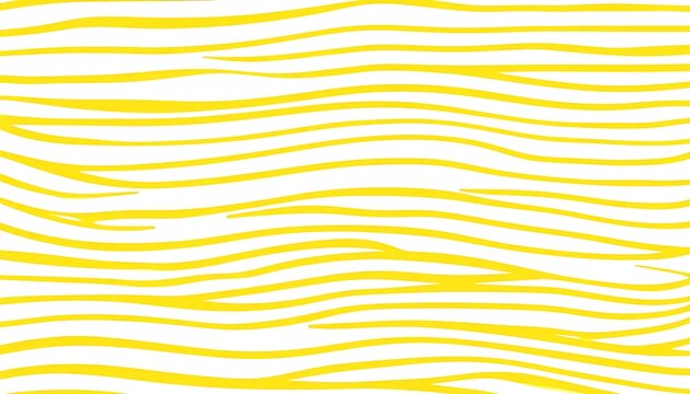 Graphic abstract design. Horizontal yellow wavy lines on a white background, creating a pattern. The lines vary in width