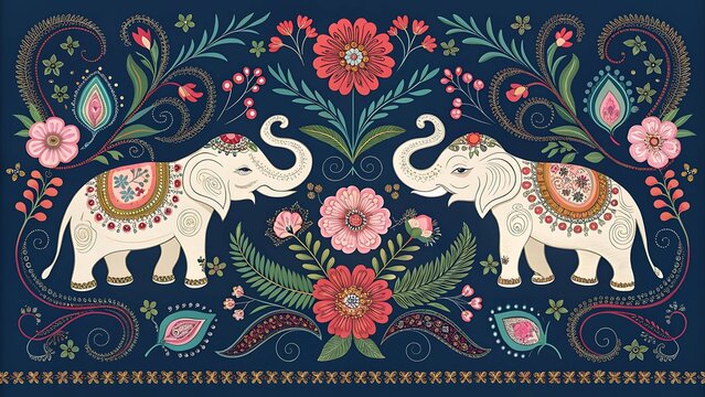 Indian Elephant Textile Pattern
