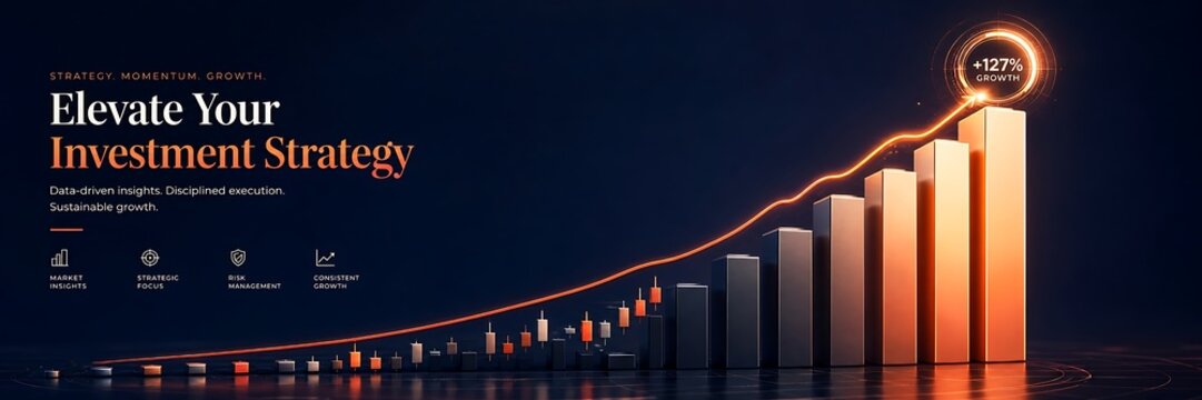 Investment growth strategy concept with rising bar chart and trend line