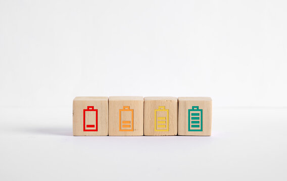 Wooden blocks showing battery charge status levels