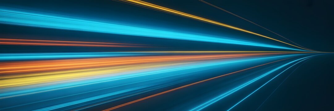 Speeding light trails creating an energetic dynamic motion across a dark digital space