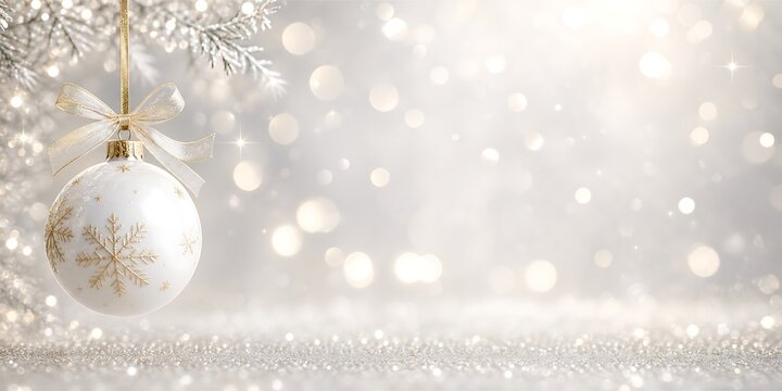 Christmas ornament with golden snowflake design on a blurred festive background