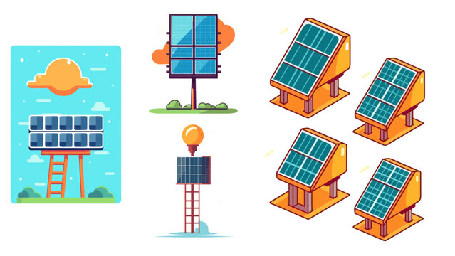 Illustration of multiple solar panels. Vector.
