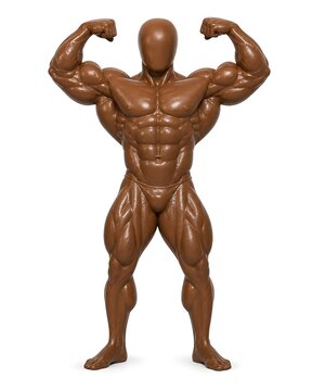 Chocolate bodybuilding trophy statue isolated on white background