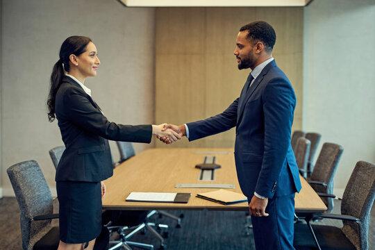 Business Executives Shaking Hands in a Boardroom