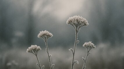 Fototapeta premium Serene frosty flowers in mist desktop wallpaper