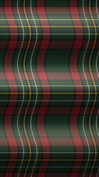 Tartan plaid wool fabric background, woven twill weave with soft rolling folds, seamless vertical loop