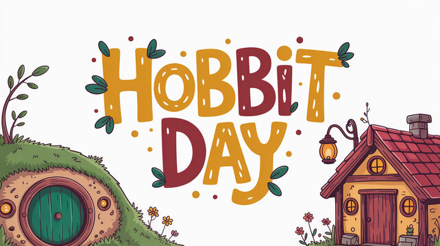 Colorful hobbit day celebration illustration