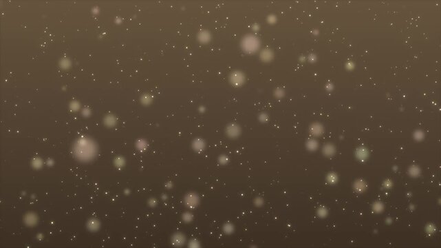 Glowing particles float and drift softly against a warm brown background. Atmospheric backdrop shaped by ambient background and soft light particles.