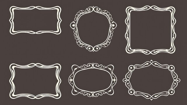 White Ornate Frames on Dark Background.