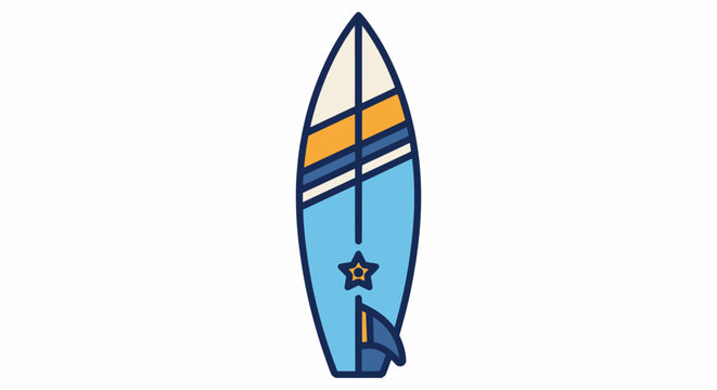 Flat design vector icon of a blue surfboard with stripes