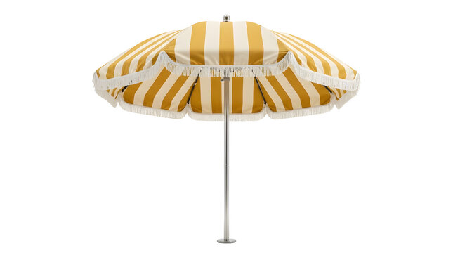 Isolated mustard yellow striped beach umbrella with transparent background for summer designs