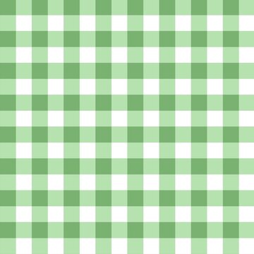 Seamless gingham check pattern in fresh green and white. Classic vichy plaid texture, repeating geometric grid design. Timeless checkered background perfect for fabric, textile, wrapping paper. 