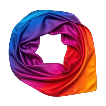 Colorful rainbow silk scarf arranged in a circular shape isolated on transparent background