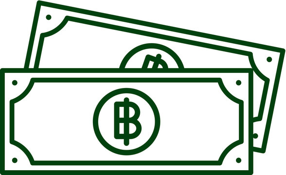 Thai Baht Banknote Bill Outline Icon