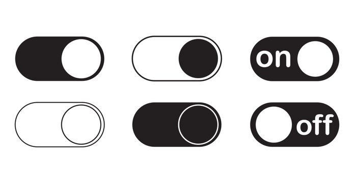 Set of power On and Off switch icon. Toggle switch symbol. Modern UI symbols for settings, interface, dashboard and applications. Vector Illustration.