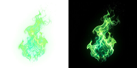 Green fire flame effect, mystical emerald bonfire, glowing magic energy © Vectrology