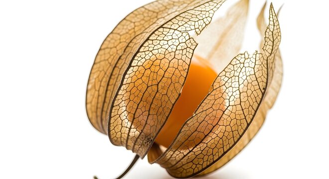 Goldenberry fruit in husk isolated on white studio background with soft light and shallow depth of field