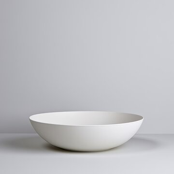 Minimalist white bowl on light surface with soft gray background