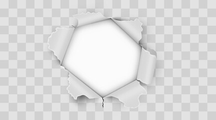 Naklejka premium Torn paper hole with curled edges on a transparent background.