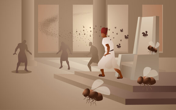 Biblical vector illustration series in neutral colors, the ten plagues of Egypt, fourth plague, plague of flies